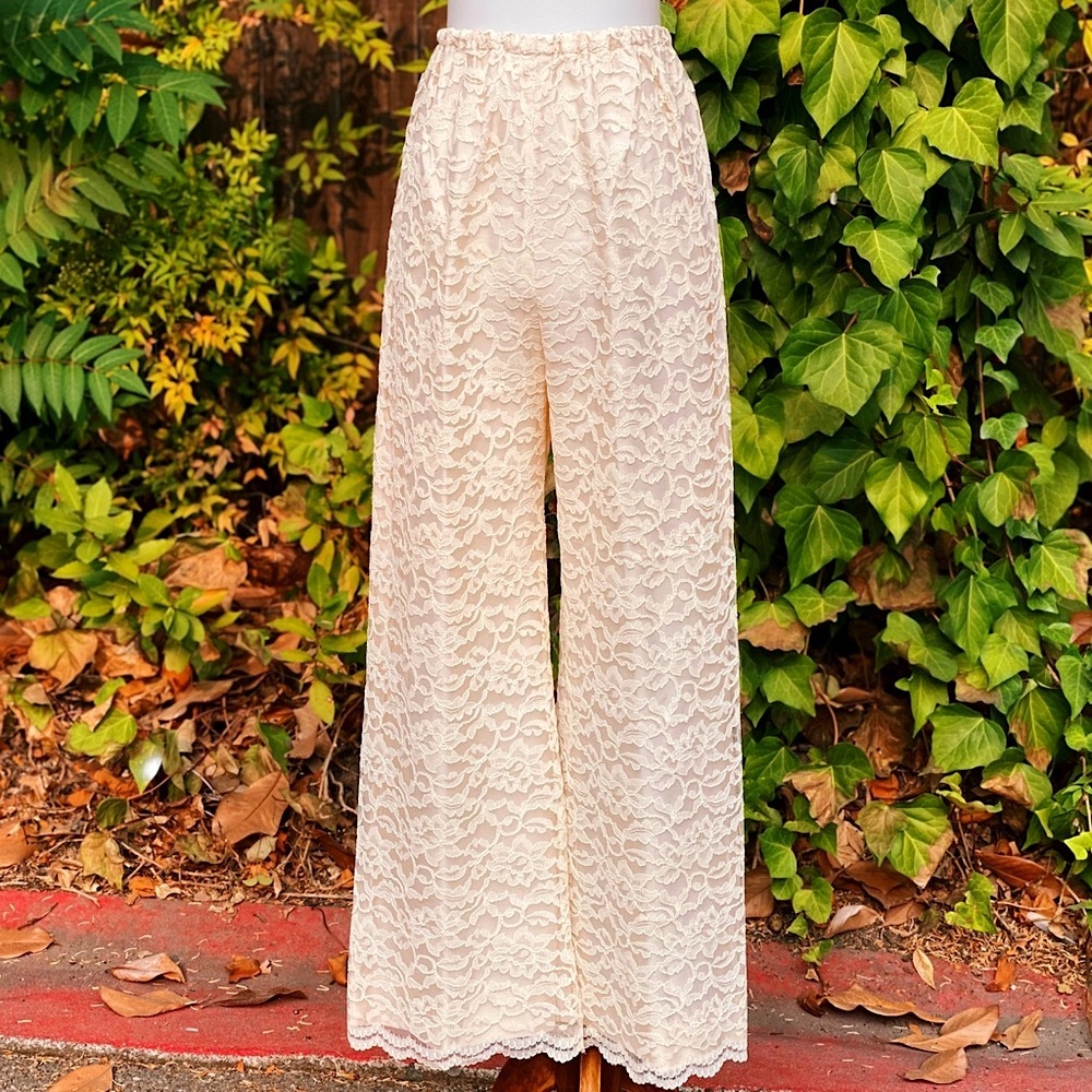 1960's Cream Lace & Satin Mini Dress & Pants Set - Picture 5 of 8